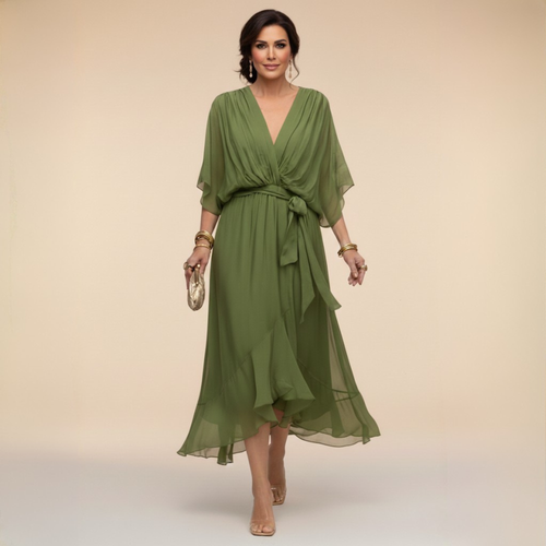 CLARA - CHIFFON V NECK DRESS