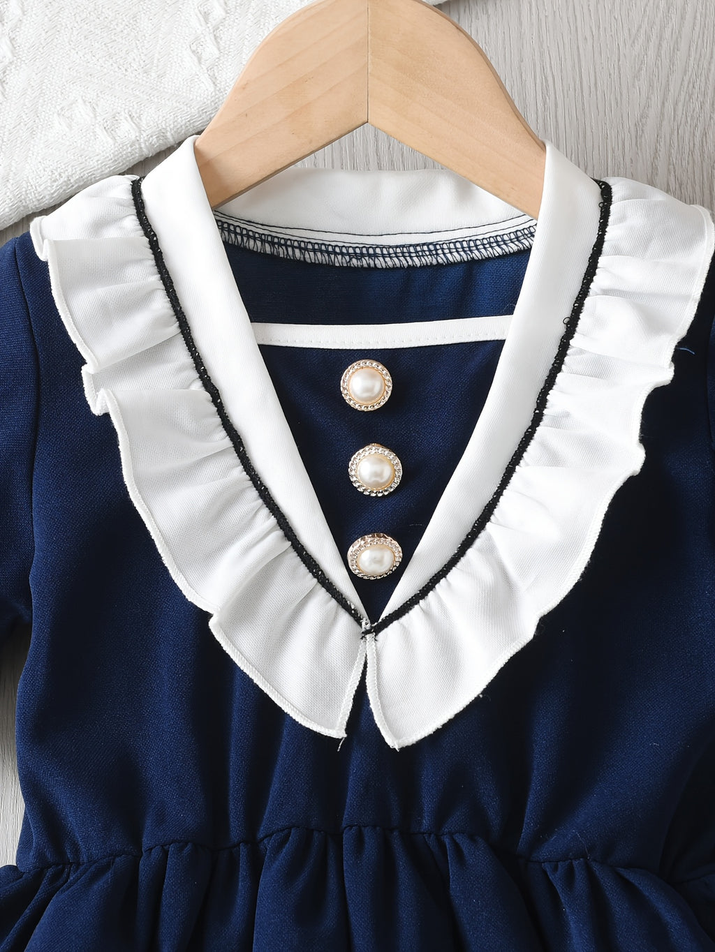 Navy Ruffled Collar Dress for Girls