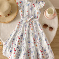 Floral Ruffled Dress with Bow Belt