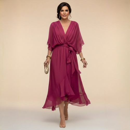 CLARA - CHIFFON V NECK DRESS