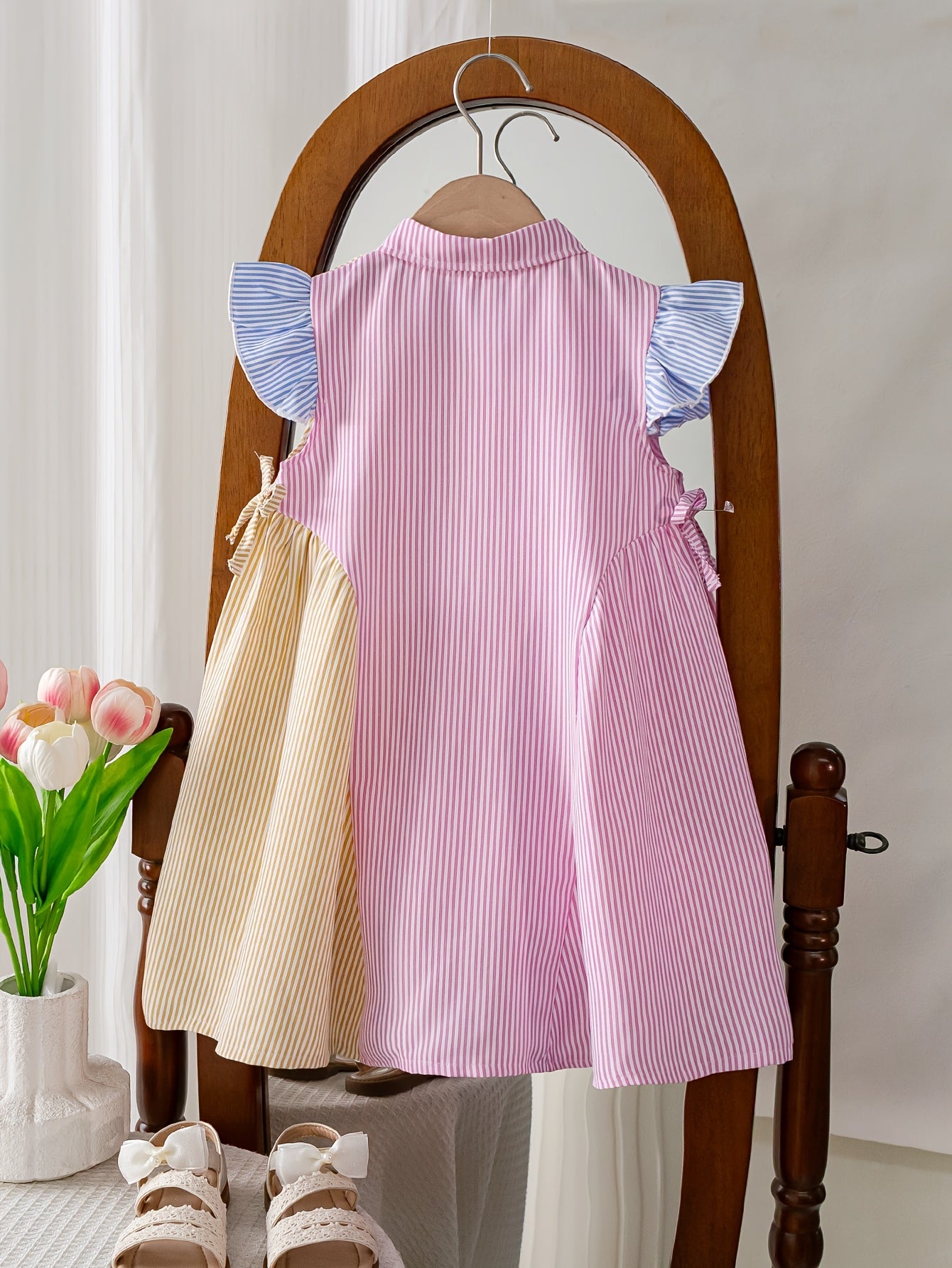 Girls' Striped Bow Detail Dress