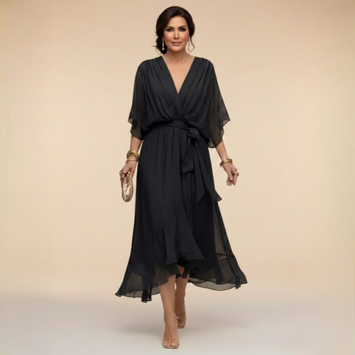 CLARA - CHIFFON V NECK DRESS