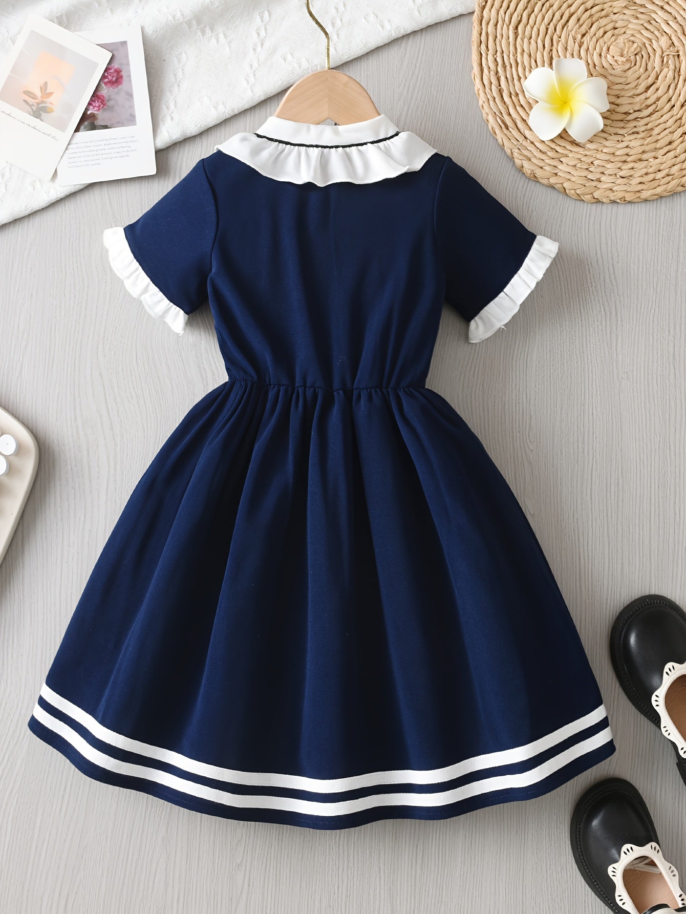 Navy Ruffled Collar Dress for Girls