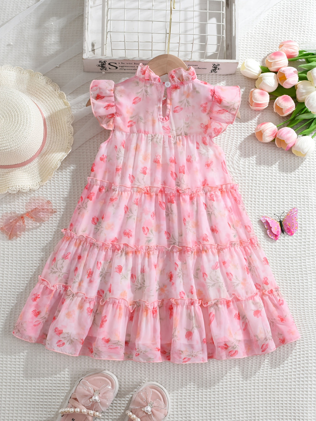 Floral Ruffled A-Line Dress for Girls