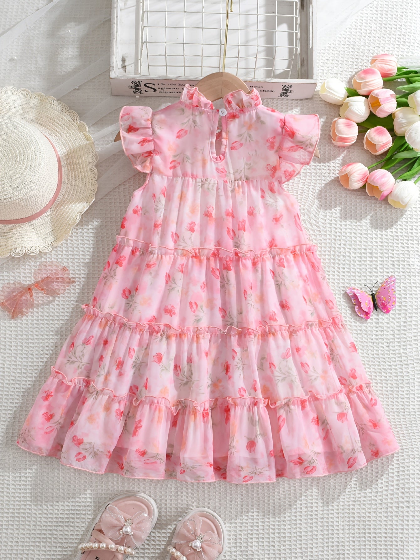 Floral Ruffled A-Line Dress for Girls