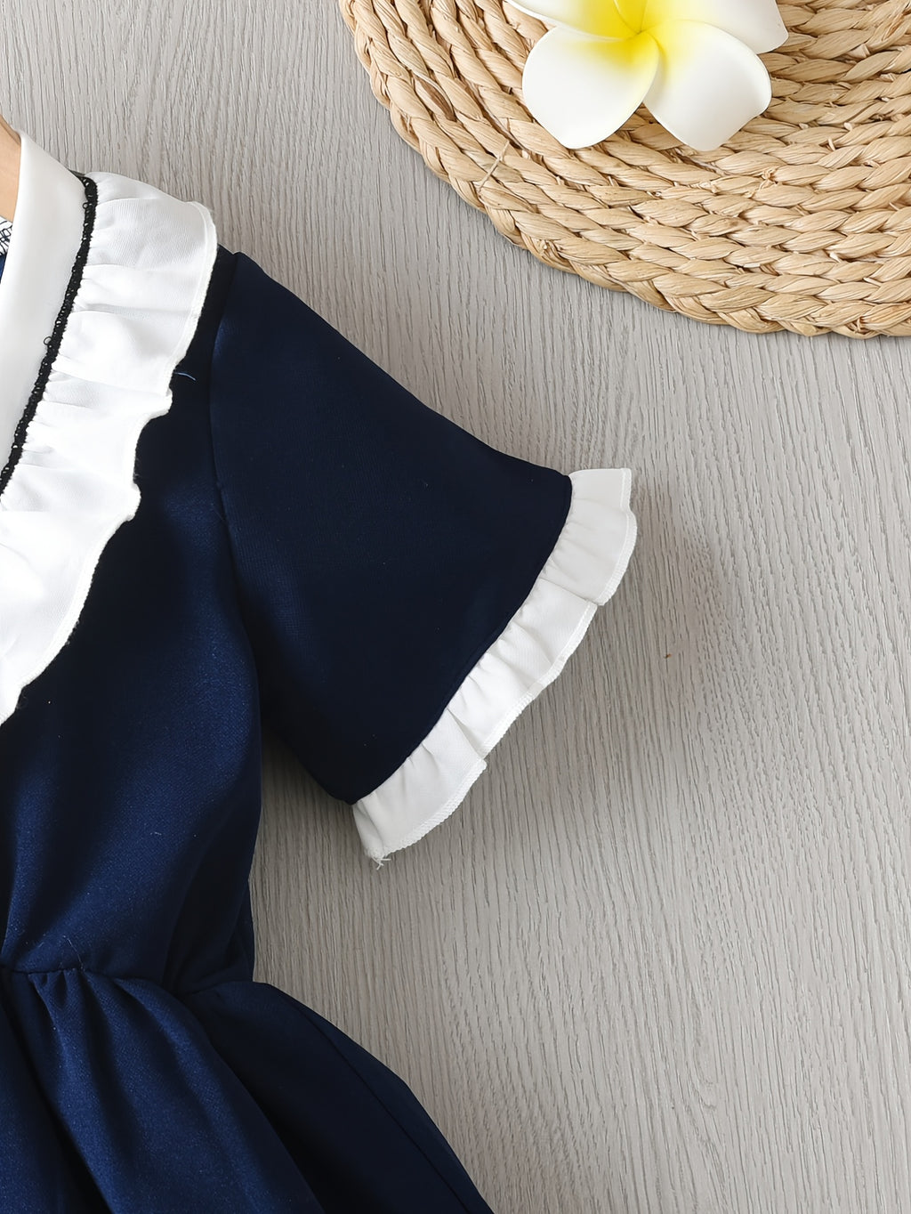 Navy Ruffled Collar Dress for Girls