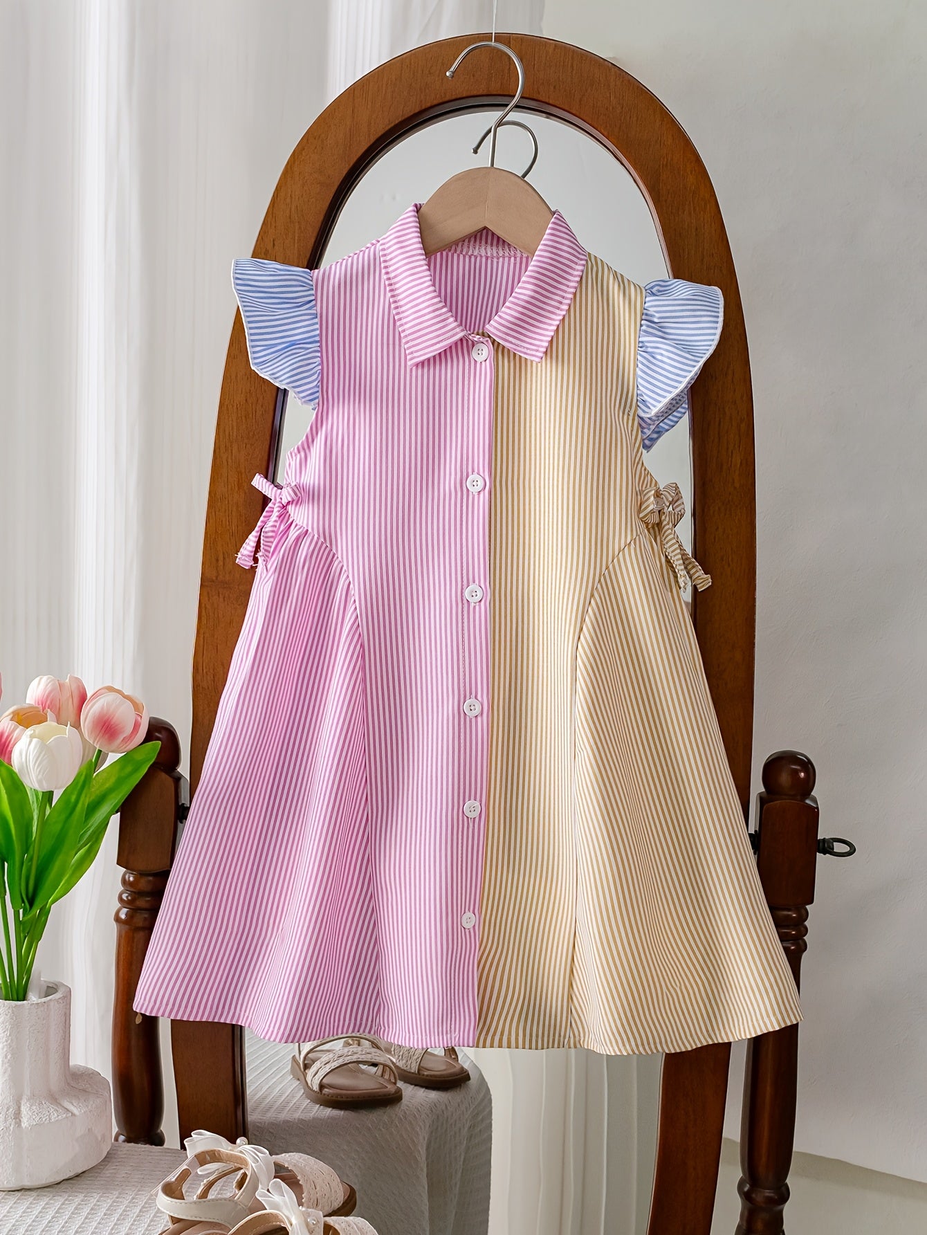 Girls' Striped Bow Detail Dress