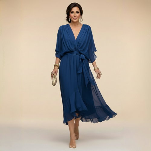 CLARA - CHIFFON V NECK DRESS