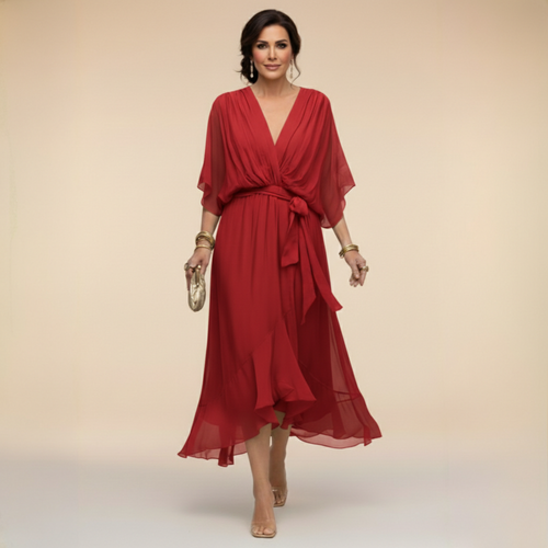 CLARA - CHIFFON V NECK DRESS