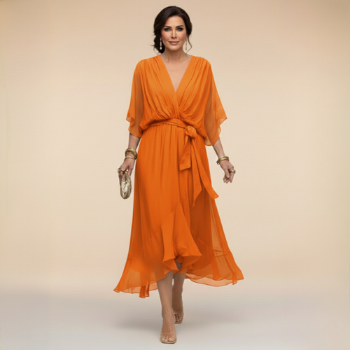 CLARA - CHIFFON V NECK DRESS
