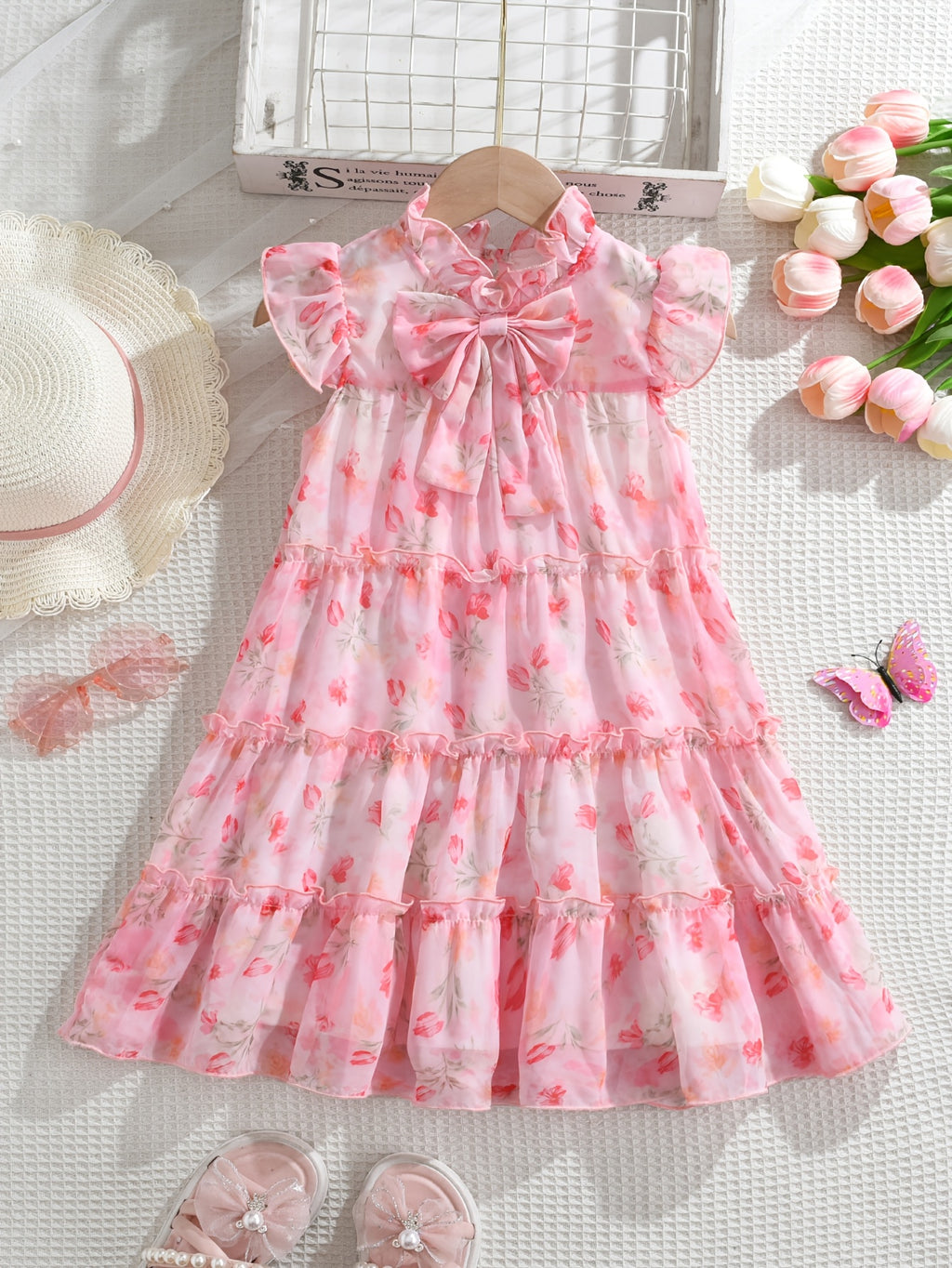 Floral Ruffled A-Line Dress for Girls