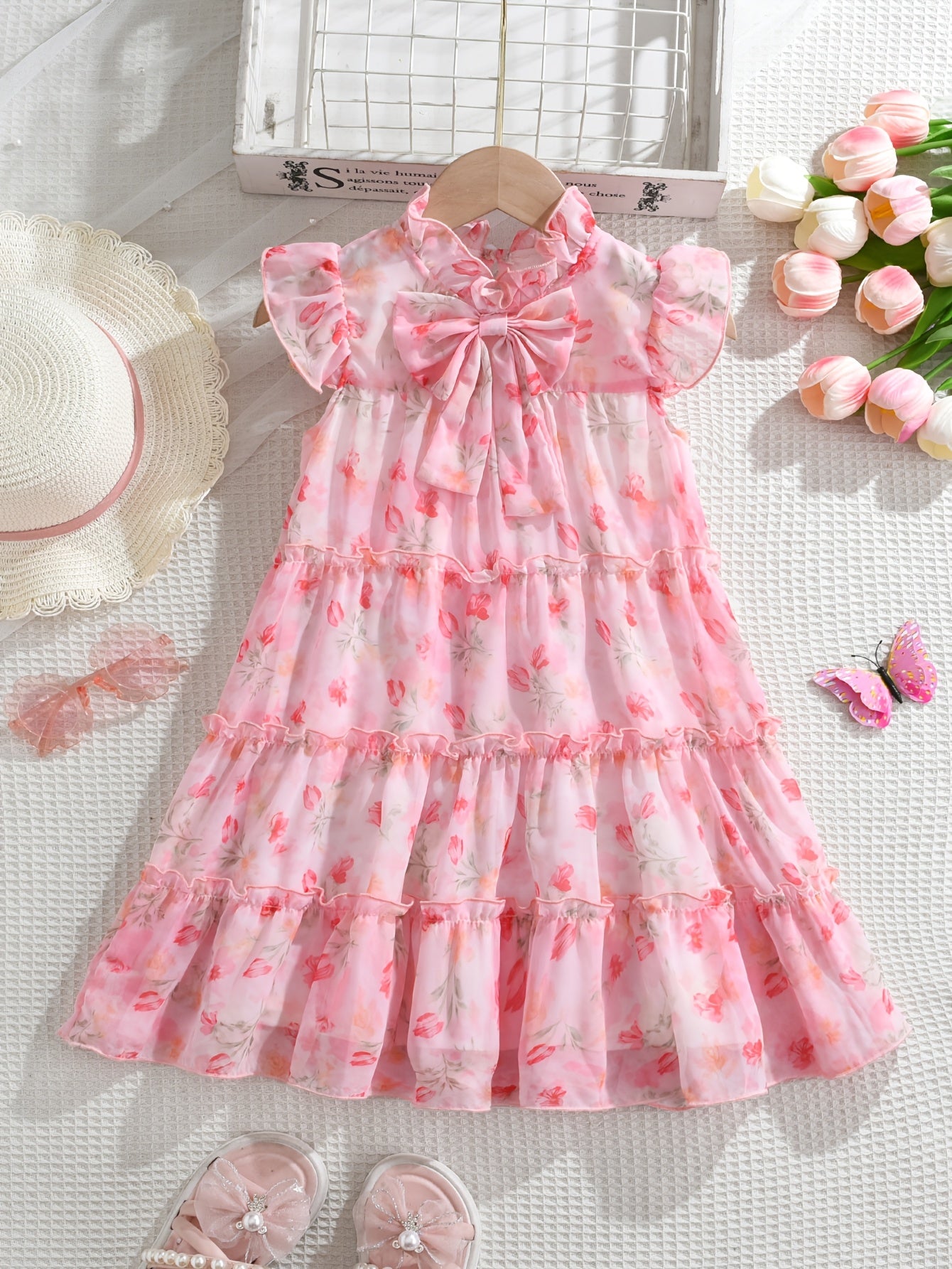 Floral Ruffled A-Line Dress for Girls